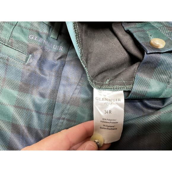 Glenmuir Pants Mens 34R Navy Green Tartan Plaid Golf Performance Stretch New - Picture 10 of 13